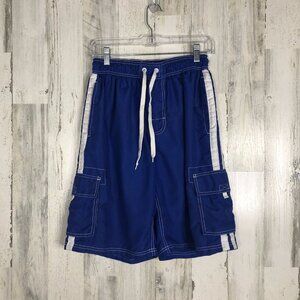 Okanu Surf Mens White Blue Athletic Swim Shorts M